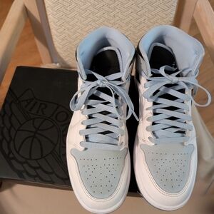 Authentic Air Jordan High-Top Sneakers in Light Blue and White